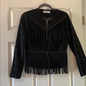 Black Faux Suede fringe jacket